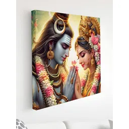 Myntra Elegant Homes Blue And Pink Shiva Parvati Printed Canvas Wall Art-image-1