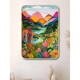 Myntra Elegant Homes Blue & Pink Wood River And Mountains Wall Art-image-37