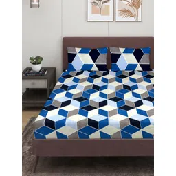 Myntra Elegant Homes Blue & White 144 TC Queen Bedsheet with 2 Pillow Covers-picture-18