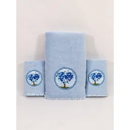 Myntra Elegant Homes Blue & White 3 Piece Printed Cotton 500 GSM Towel Set-picture-18