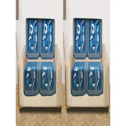 Myntra Elegant Homes Blue & White 8 Pieces Printed 4 Seater Velvet Sofa Covers-picture-27