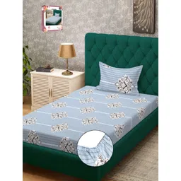 Myntra Elegant Homes Blue & White Floral 300 TC Single Bedsheet with 1 Pillow Covers-picture-28