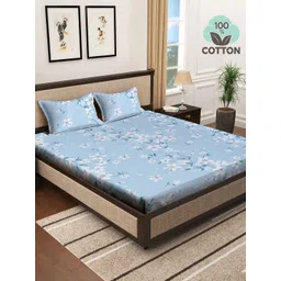 Myntra Elegant Homes Blue & White Floral 400 TC King Bedsheet with 2 Pillow Covers-picture-18