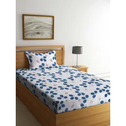 Myntra Elegant Homes Blue And White Floral Printed 300TC Single Bedsheet Set 2.5 m x 1.5 m-image-19