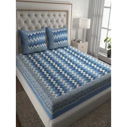 Myntra Elegant Homes Blue & White Geometric 120 TC Queen Bedsheet with 2 Pillow Covers-picture-20