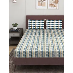 Myntra Elegant Homes Blue & White Geometric 210 TC King Bedsheet with 2 Pillow Covers-picture-24