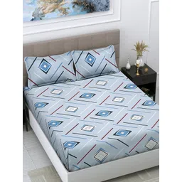 Myntra Elegant Homes Blue & White Geometric 300 TC King Bedsheet Set 2.50 m x 2.25 m-picture-25