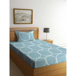 Myntra Elegant Homes Blue & White Geometric 300 TC Single Bedsheet with 1 Pillow Covers-picture-26