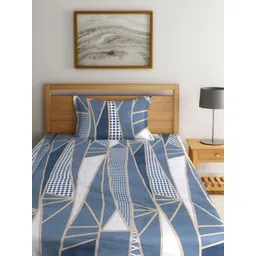 Myntra Elegant Homes Blue & White Geometric 300 TC Single Bedsheet with 1 Pillow Covers-picture-28