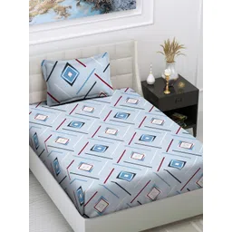 Myntra Elegant Homes Blue & White Geometric 300 TC Single Bedsheet with 1 Pillow Covers-picture-27