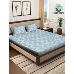 Myntra Elegant Homes Blue & White Geometric 400 TC King Bedsheet with 2 Pillow Covers-picture-19