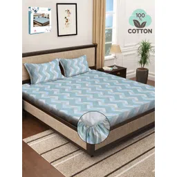 Myntra Elegant Homes Blue & White Geometric 400 TC King Bedsheet with 2 Pillow Covers-picture-18
