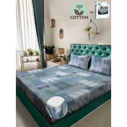 Myntra Elegant Homes Blue & White Geometric 400 TC King Bedsheet with 2 Pillow Covers-picture-30
