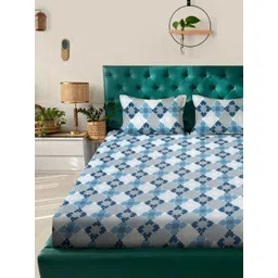 Myntra Elegant Homes Blue & White Geometric 400 TC King Bedsheet with 2 Pillow Covers-picture-35