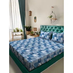 Myntra Elegant Homes Blue & White Geometric Cotton 400TC King Bedsheet Set 2.50 m x 2.25 m-picture-34