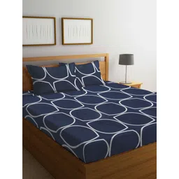 Myntra Elegant Homes Blue & White Geometric Printed 300 TC King Bedsheet Set 2.50 x 2.20 m-picture-10