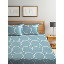 Myntra Elegant Homes Blue & White Geometric Printed 300 TC King Bedsheet Set 2.50 x 2.20 m image 3