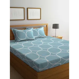 Myntra Elegant Homes Blue & White Geometric Printed 300 TC King Bedsheet Set 2.50 x 2.20 m image 1