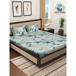 Myntra Elegant Homes Blue & White Geometric Printed Flat 400 TC Cotton King Bedsheet with 2 Pillow Covers-picture-12