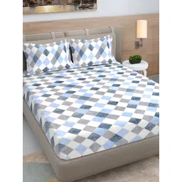 Myntra Elegant Homes Blue & White Geometric Woollen King Bedsheet Set 2.50 m X 2.25 m-picture-33