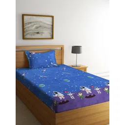 Myntra Elegant Homes Blue & White Printed 300 TC Single Bedsheet Set - 2.25 m x 1.5 m-picture-17