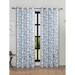 Myntra Elegant Homes Blue & White Set of 2 Floral Room Darkening Door Curtain-picture-28