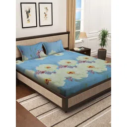 Myntra Elegant Homes Blue & Yellow Floral Printed 300 TC King Bedsheet Set 2.50 x 2.20 m-picture-25
