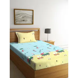 Myntra Elegant Homes Blue & Yellow Printed 300 TC Single Bedsheet Set - 2.25 m x 1.5 m-picture-28
