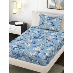 Myntra Elegant Homes Blue Floral 300 TC Single Bedsheet with 1 Pillow Covers-picture-36
