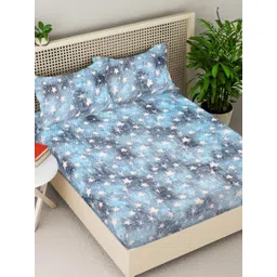 Myntra Elegant Homes Blue Printed 300 TC Double King Bedsheet Set 2.50 m x 2.25 m-picture-38