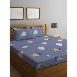 Myntra Elegant Homes Blue Printed 300 TC King Bedsheet Set 2.50 m x 2.20 m-picture-40