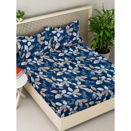 Myntra Elegant Homes Blue Printed Woollen 300 TC Fitted King Bedsheet Set 2.5 x 2.2 m-picture-12