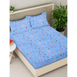 Myntra Elegant Homes Blue Printed Woollen 300 TC Fitted King Bedsheet Set 2.5 x 2.2 m-picture-18