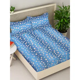 Myntra Elegant Homes Blue Printed Woollen 300 TC Fitted King Bedsheet Set 2.5 x 2.2 m-picture-25