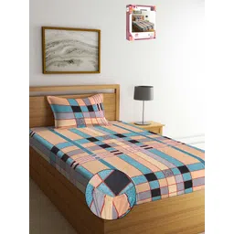 Myntra Elegant Homes Blue Striped 300 TC Fitted Single Bedsheet Set 1.50 m x 2.20 m-picture-28