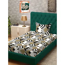 Myntra Elegant Homes Brown & Black Geometric 300 TC Single Bedsheet with 1 Pillow Covers-picture-33