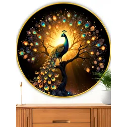 Myntra Elegant Homes Brown & Blue Peacock Birds And Animals Wooden Wall Art-image-31