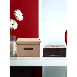 Myntra Elegant Homes Brown & Coffee Brown 6 Pieces Jute Foldable Cotton Drawer Organisers-picture-36