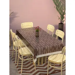 Myntra Elegant Homes Brown & Cream Lining Leaf PVC 6-Seater Table Cover-picture-12