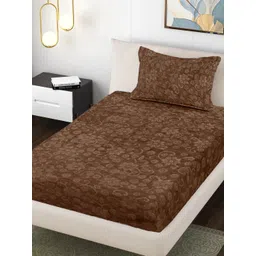 Myntra Elegant Homes Brown Floral 300 TC Single Bedsheet with 1 Pillow Cover-picture-41