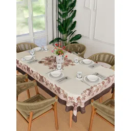 Myntra Elegant Homes Brown Floral Embroidered 6-Seater Cotton Dining Table Cover-picture-25