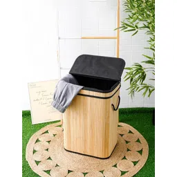 Myntra Elegant Homes Brown Striped Bamboo Eco-Friendly Foldable Laundry Bag With Lid-picture-30