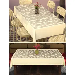 Myntra Elegant Homes Cream 2 Pieces Floral Cotton 6-Seater Table Covers-picture-20
