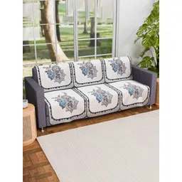 Myntra Elegant Homes Cream & Blue 6 Pieces Printed 3 Seaater Cotton Sofa Covers-picture-24