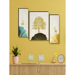 Myntra Elegant Homes Cream & Gold-Toned 3 Pieces Tree & Deer Wall Art-picture-34