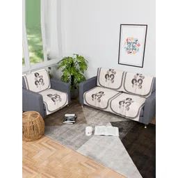 Myntra Elegant Homes Cream-Coloured & Green 6 Pieces Floral Velvet 2+1 Seater Sofa Covers-picture-18