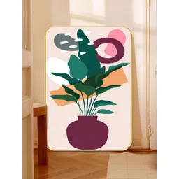 Myntra Elegant Homes Cream-Coloured & Green Abstract Plant Pot Wooden Wall Art-picture-25