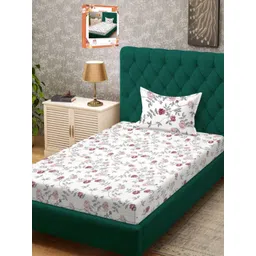 Myntra Elegant Homes Cream-Coloured & Grey Floral 300 TC Single Bedsheet with 1 Pillow Covers-picture-36
