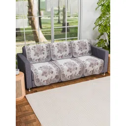 Myntra Elegant Homes Cream-Coloured & Purple Printed Cotton Sofa Cover-picture-13