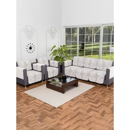 Myntra Elegant Homes Cream-Coloured & Purple Printed Cotton Sofa Cover With Arms-picture-13